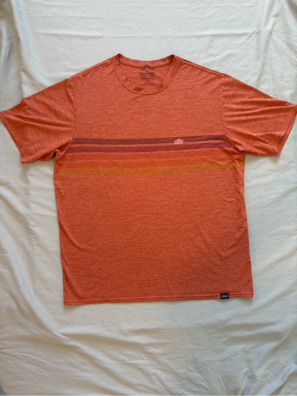 Patagonia Capilene Cool Daily Orange Crew Neck Short-Sleeve Stripe Tee